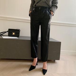 Smock-waist Tapered Pleather Pants