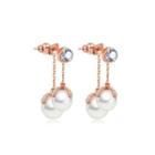 Fashion And Elegant Plated Rose Gold Geometric Round Tassel Imitation Pearl Earrings With Cubic Zirconia Rose Gold - One Size