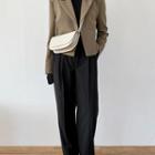 Hidden-button Cropped Blazer Khaki - One Size