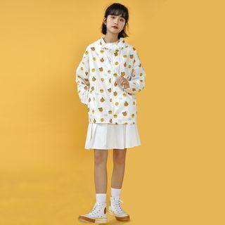 Orange Print Hooded Zip Jacket