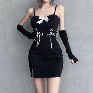 Set: Spaghetti Strap Sheath Dress + Arm Sleeve