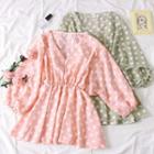 Gather-waist Heart-print Blouse