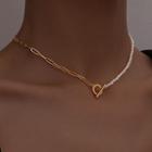 T Lock Pearl Lock Necklace Gold - One Size