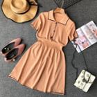 Short-sleeve Midi Knit Polo Shirt Dress