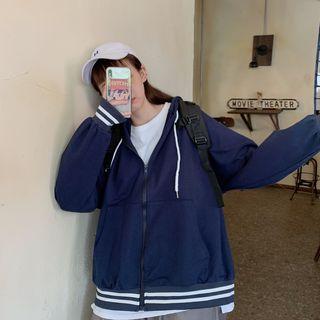 Striped Trim Zip Hoodie