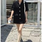 Short-sleeve Mini Shirt Dress Black - One Size