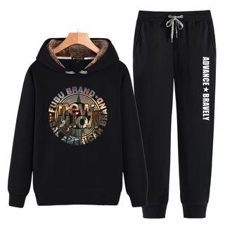 Set: Printed Fleece-lined Hoodie + Drawstring Sweatpants