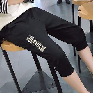 Letter Applique Cropped Jogger Pants