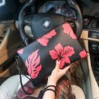 Leaf Print Faux Leather Clutch Red - One Size
