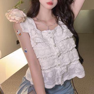 Sleeveless Lace Top Top - White - One Size