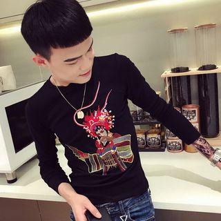 Long-sleeve Chinese Opera Embroidered T-shirt