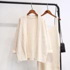 Set: Spaghetti-strap Knit Dress + Open Front Cardigan