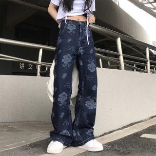 High-waist Floral Straight Leg Jeans