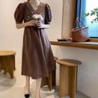 Chelsea-collar Stitched Seam-trim Dress