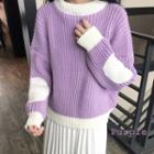 Patched Color-block Collar Knit Sweater