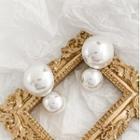 Faux Pearl Alloy Rectangle Earring 1 Pair - White - One Size