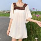 Embroidered Trim Short-sleeve A-line Dress