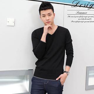 Contrast Trim V-neck Knit Top