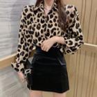 Leopard Print Shirt / Faux Leather A-line Skirt
