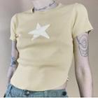 Short Sleeve Star Applique Slim-fit Vintage T-shirt