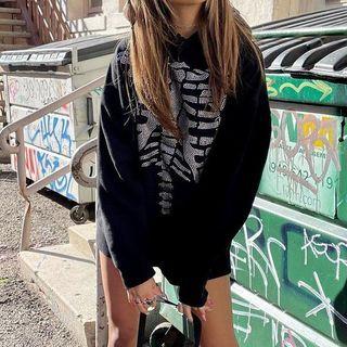 Rhinestone Bone Oversized Hoodie