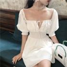 Plain High-waist Short-sleeve Dress