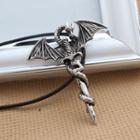 Dragon Sword Alloy Pendant Leather Necklace 1 Pc - Silver - One Size