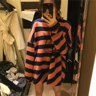Striped Loose-fit Hooded Dress As Figure - One Size