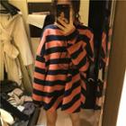 Striped Loose-fit Hooded Dress As Figure - One Size