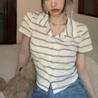 Short-sleeve Striped Shirt Striped - White - One Size