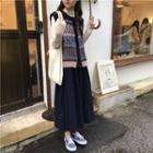 Patterned Knit Vest / Midi A-line Skirt