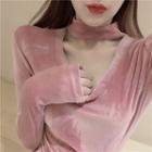 Cut-out Long-sleeve Corduroy Top