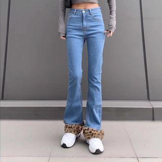 Leopard Print Fluffy Panel Boot-cut Jeans