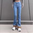 Leopard Print Fluffy Panel Boot-cut Jeans