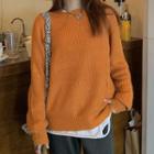 Plain Long-sleeve Sweater As Shown In Figure - One Size