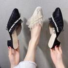 Faux Pearl Mesh Trim Chunky-heel Mules