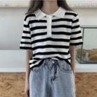 Color Block Striped Short Sleeve Knitted Top