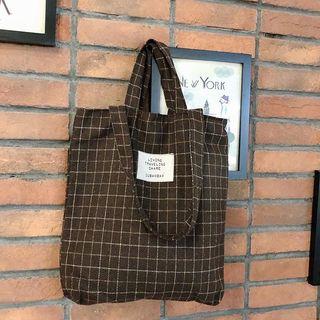 Plaid Acrylic Blend Shopper Bag