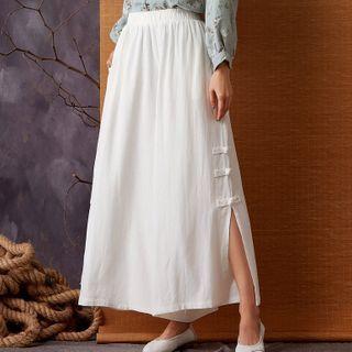 Frog-button Detail Wide-leg Pants
