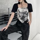 Short-sleeve Print T-shirt Black & White - One Size