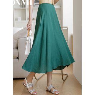 Linen Blend Long Flared Skirt