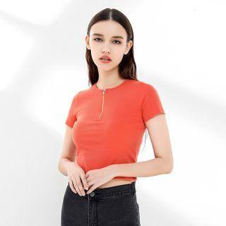 Short-sleeve Half Zip Crop Top