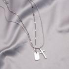 Alloy Cross & Tag Pendant Layered Necklace X758 - As Shown In Figure - One Size