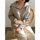 Wide-collar Zip-neck Sweater
