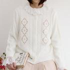 Flower Embroidered Cable-knit Cardigan