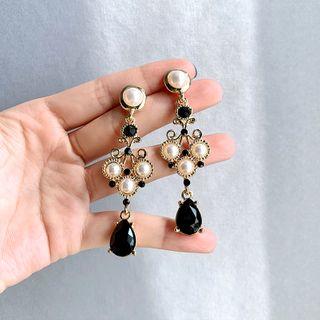 Faux Pearl Gemstone Drop Earring 1 Pair - Gold - One Size