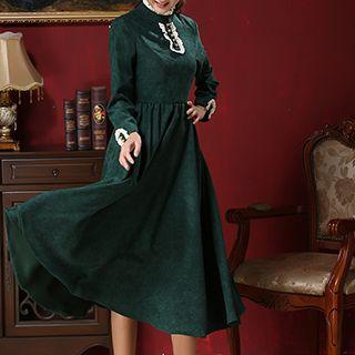 Corduroy Long-sleeve Midi Dress