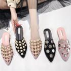 Faux Pearl Faux Leather Pointed Mules
