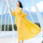 Plain Cold Shoulder Maxi A-line Dress