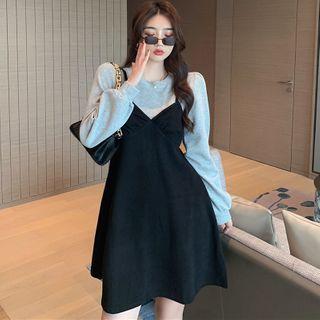 Mock Two-piece Long-sleeve Mini Pinafore Dress